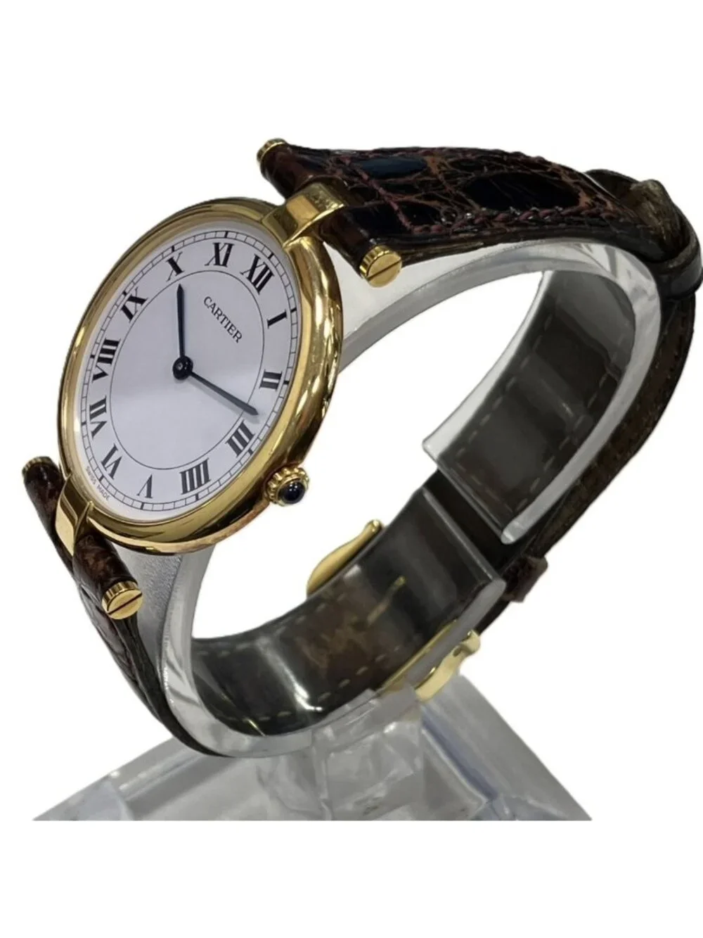 Cartier Vendome Louis Cartier LM Watch 18K Leather Quartz White Dial